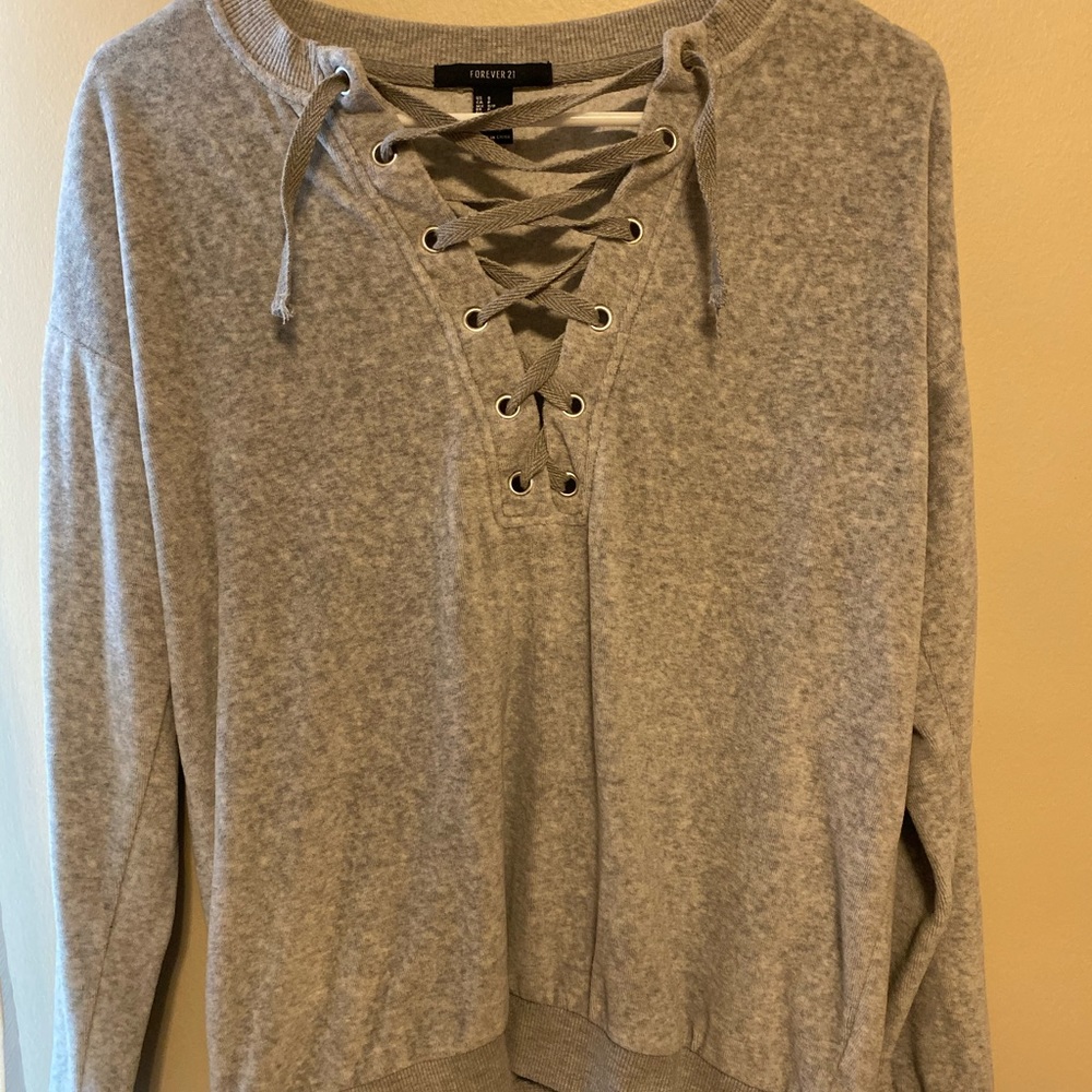 Plush, Gray Sweater With Front Crossover - image 1